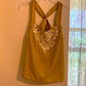 Anthropologie Floreat size 10 yellow shirt lace details and metal floral centers
